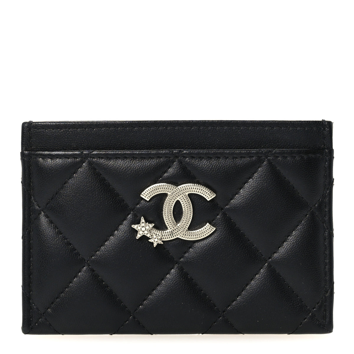 Chanel Lambskin Crystal Quilted Studded CC Card Holder Black 1 of 9
