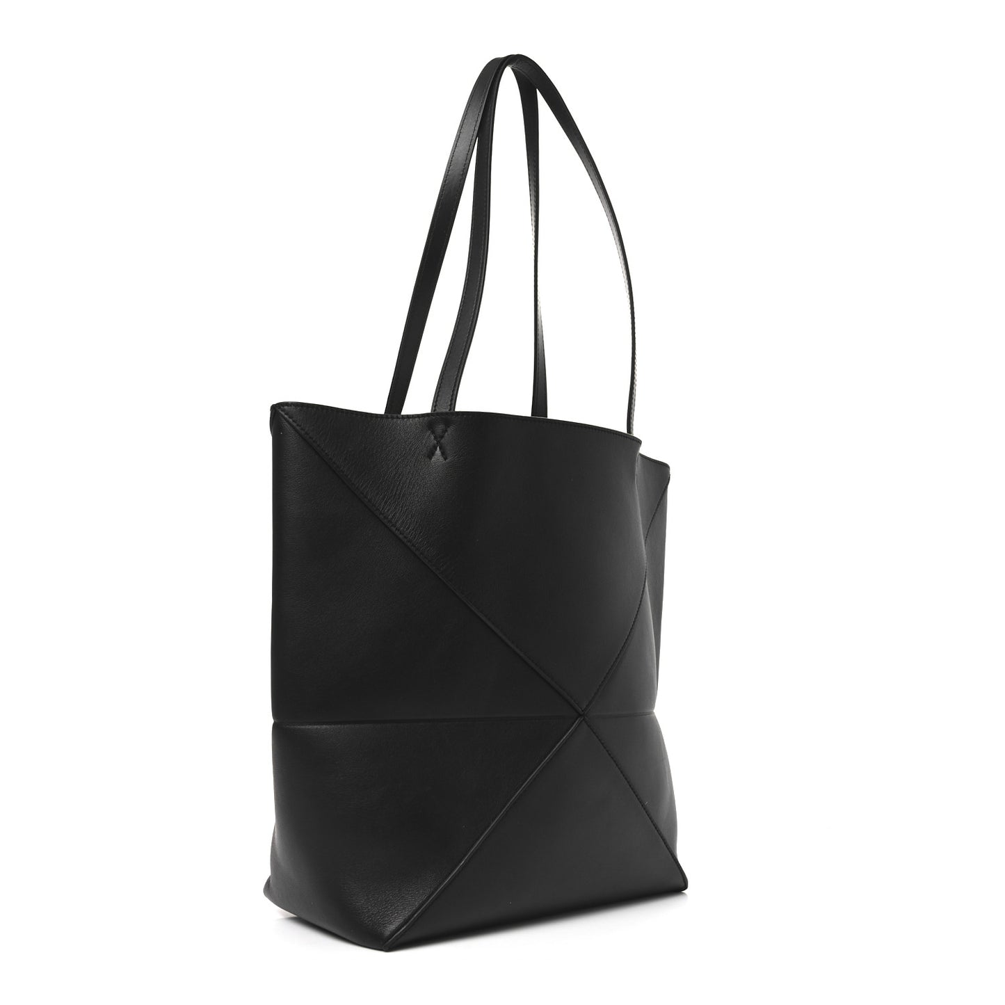 Shiny Calfskin Medium Puzzle Fold Tote Black