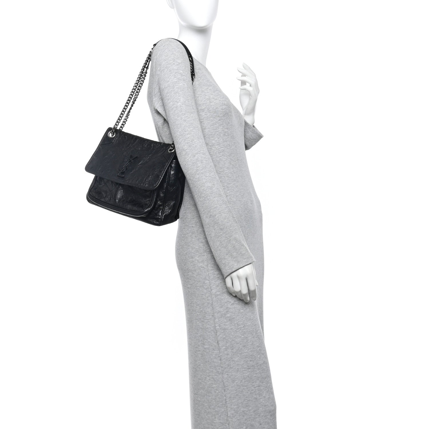 Saint Laurent Crinkled Calfskin Matelasse Monogram Medium Niki Chain Satchel Black 2 of 10