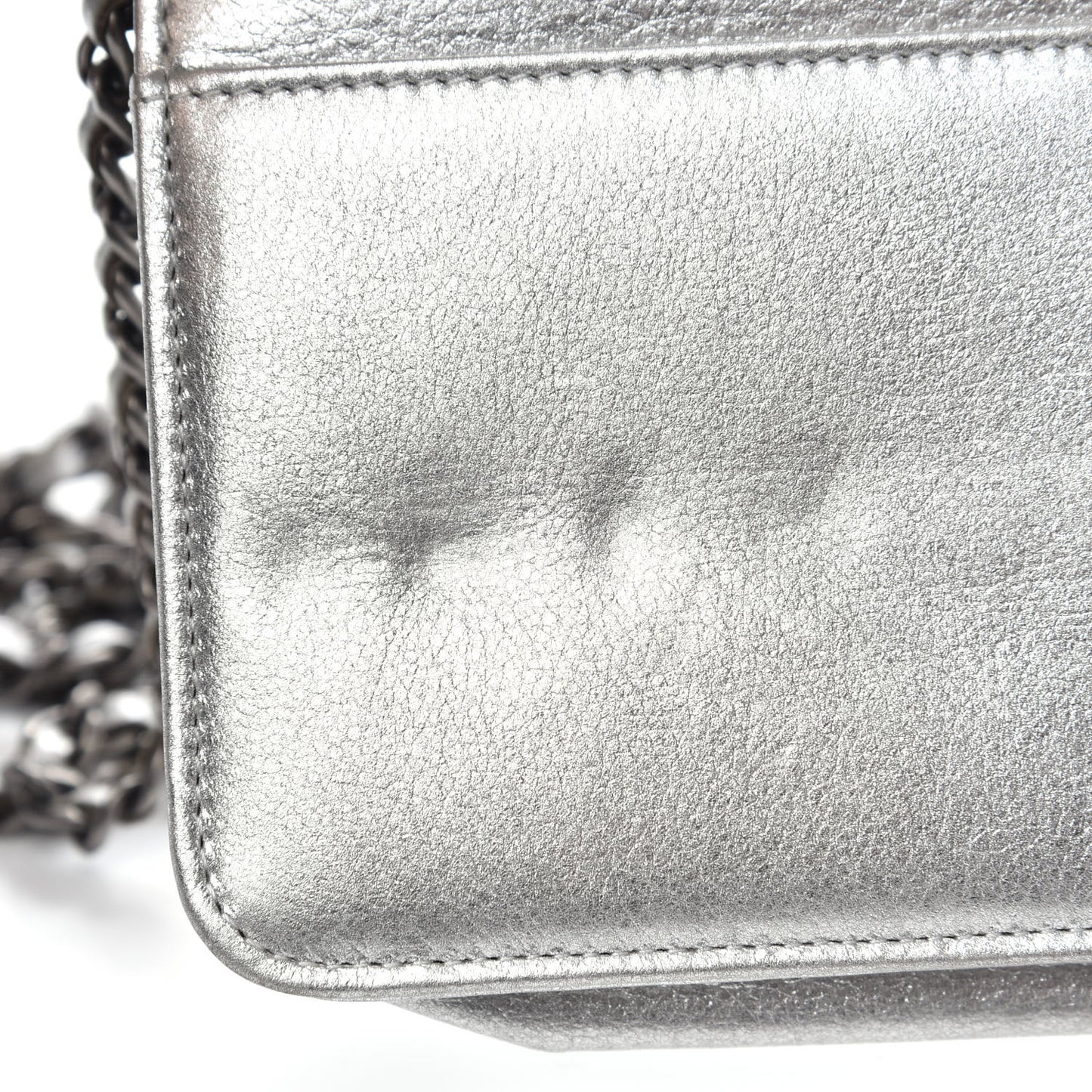 Metallic Galuchat Stingray Lambskin Boy Wallet On Chain WOC Silver