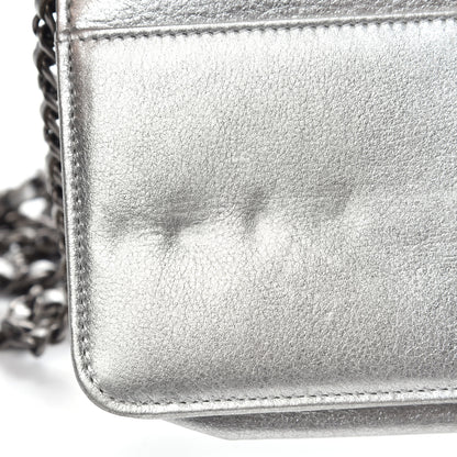 Chanel Metallic Galuchat Stingray Lambskin Boy Wallet On Chain WOC Silver 11 of 14