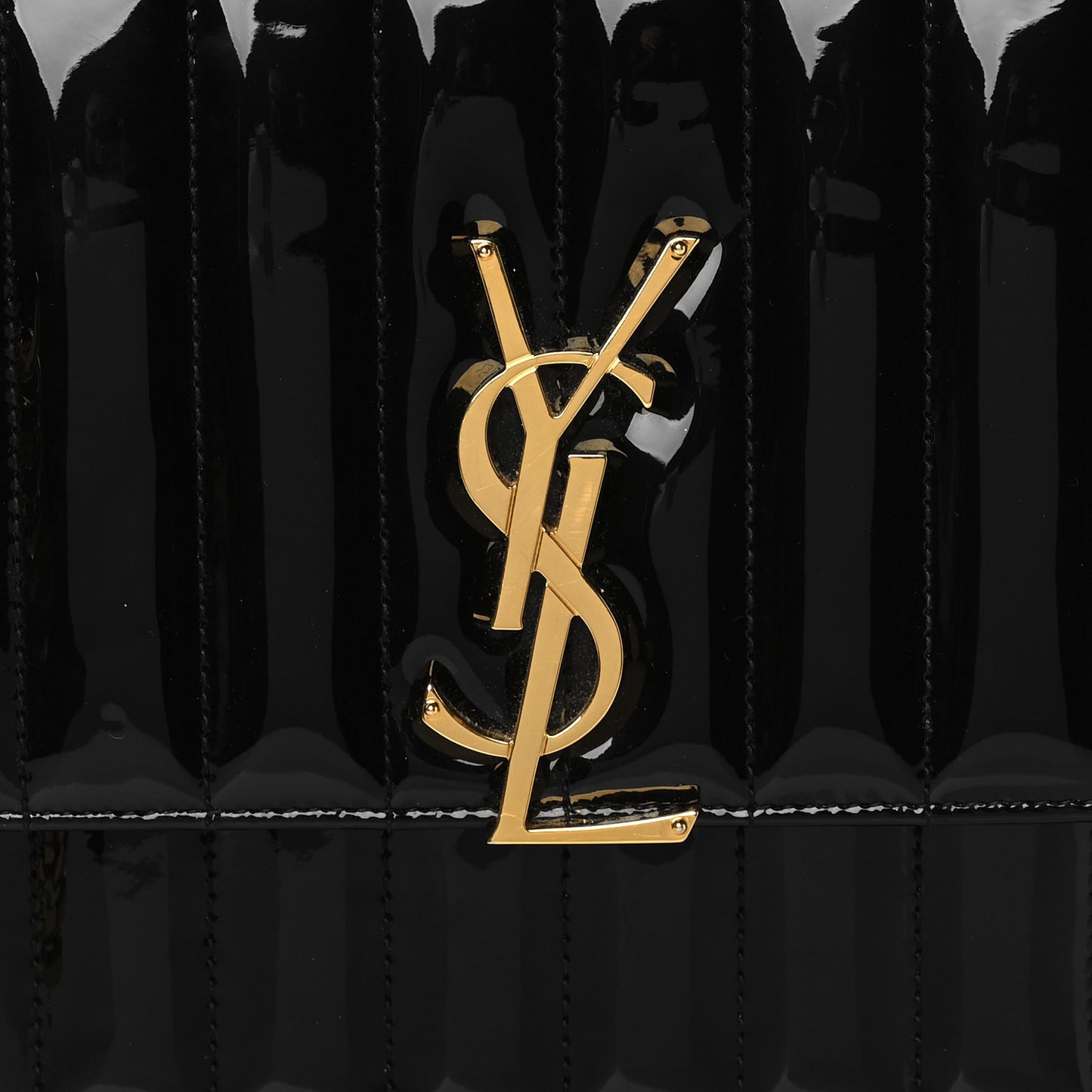 Patent Calfskin Matelasse Monogram Medium Vicky Chain Bag Black