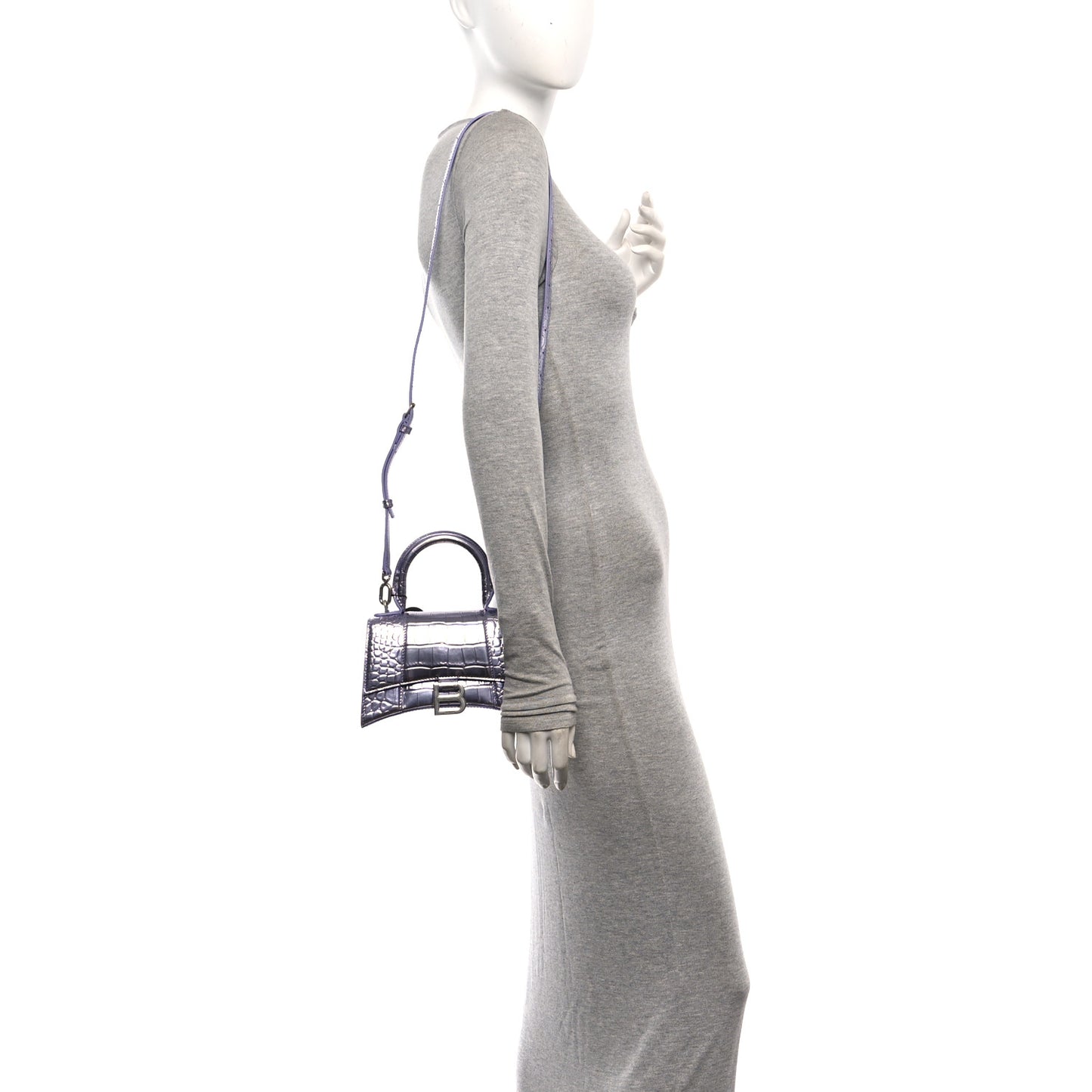 Metallic Calfskin Crocodile Embossed Hourglass Top Handle Bag XS Lilac