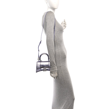 Balenciaga Metallic Calfskin Crocodile Embossed Hourglass Top Handle Bag XS Lilac 2 of 11
