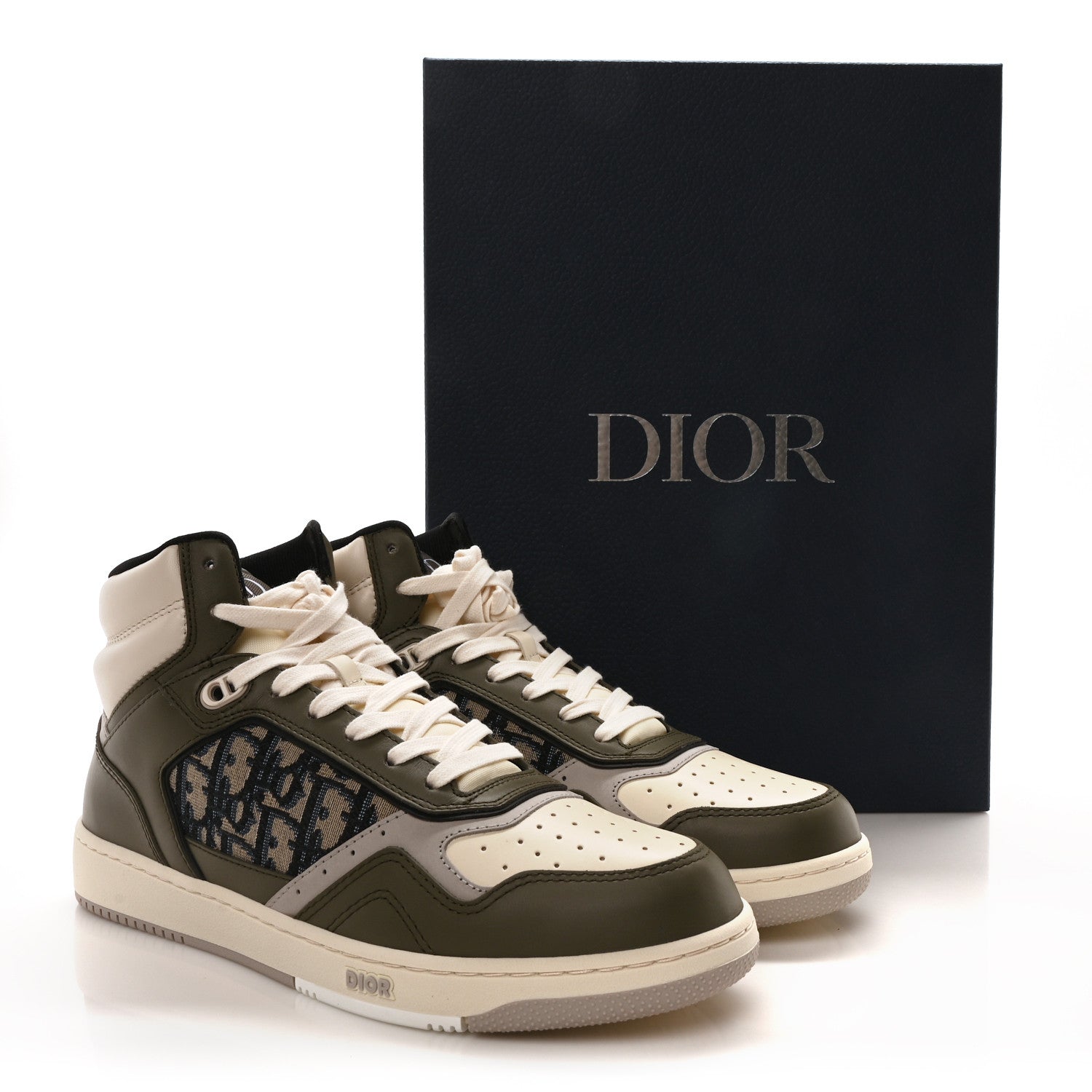 Christian Dior Smooth Calfskin Jacquard Oblique Mens B27 Mid Top Sneakers 43 Green Beige 9 of 9