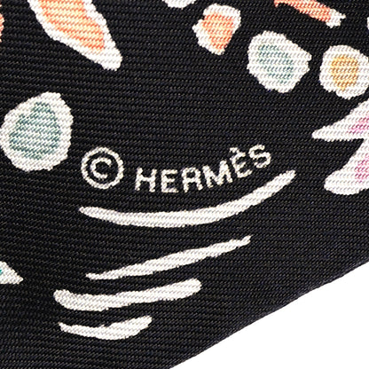 Hermes Silk Isola Di Primavera Twilly Black Vert Rose 4 of 4
