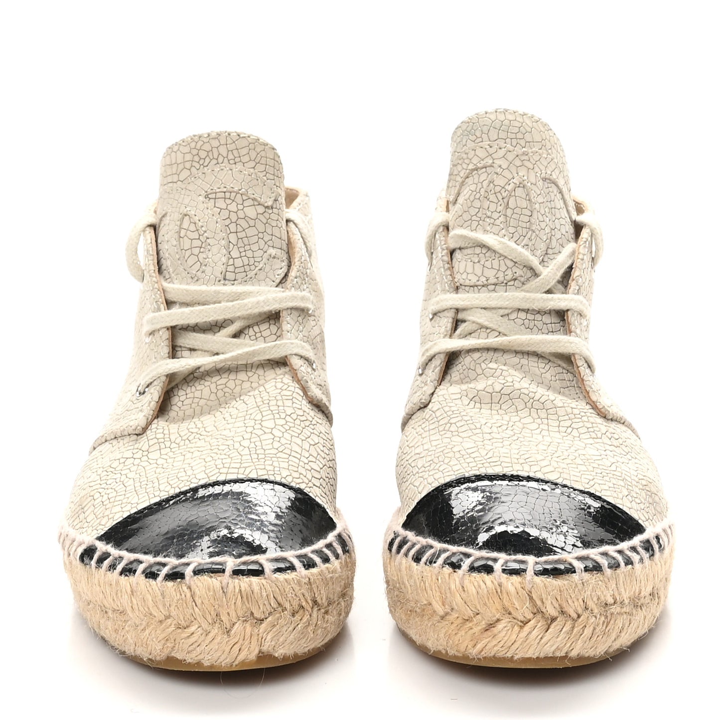 Crackled Calfskin High Top Espadrilles 35 Light Beige Black