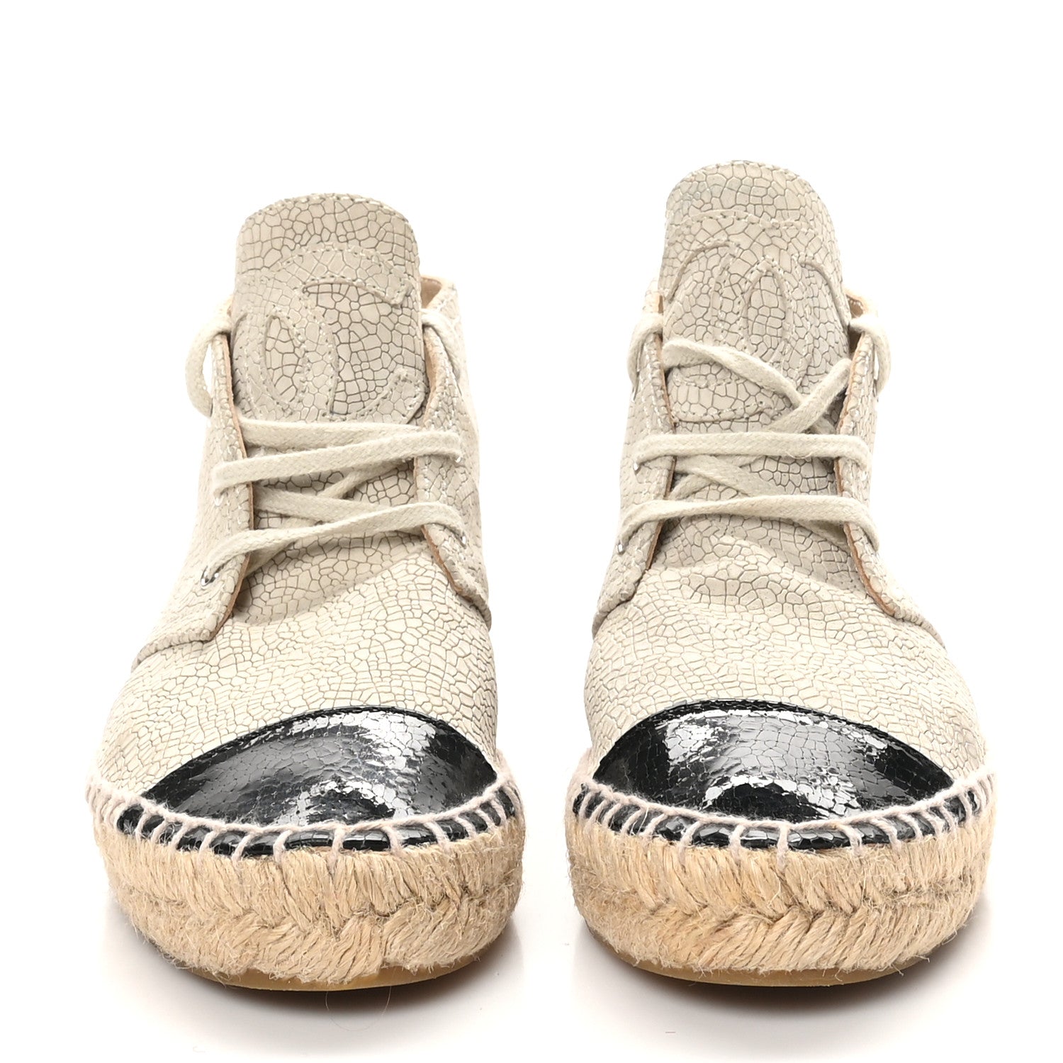 Chanel Crackled Calfskin High Top Espadrilles 35 Light Beige Black 3 of 9