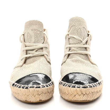 Chanel Crackled Calfskin High Top Espadrilles 35 Light Beige Black 3 of 9