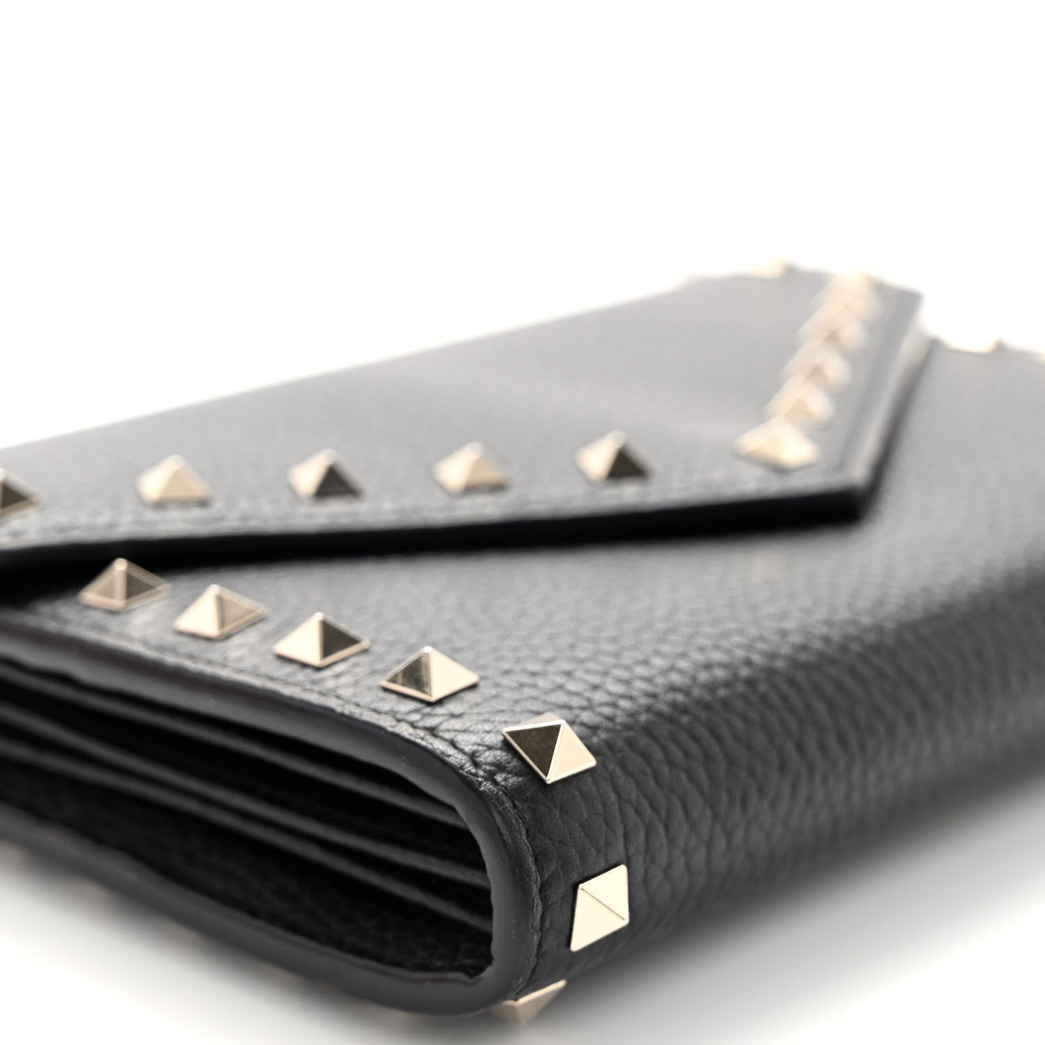 Valentino Garavani Pebbled Calfskin Rockstud Envelope Wallet on Chain Black 9 of 10