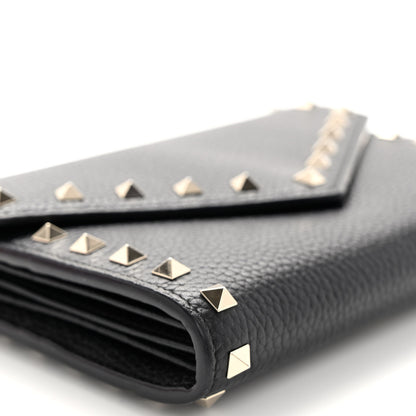 Valentino Garavani Pebbled Calfskin Rockstud Envelope Wallet on Chain Black 9 of 10