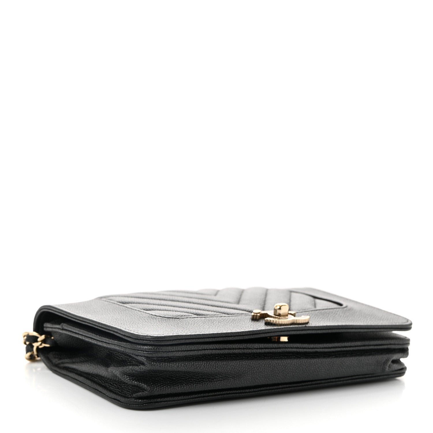 Chanel Metallic Caviar Chevron Quilted Vintage Mademoiselle Wallet On Chain WOC Charcoal 4 of 11