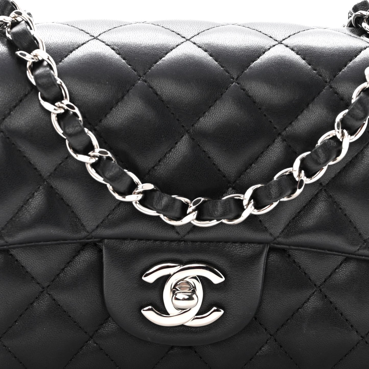 Lambskin Quilted Mini Rectangular Flap Black