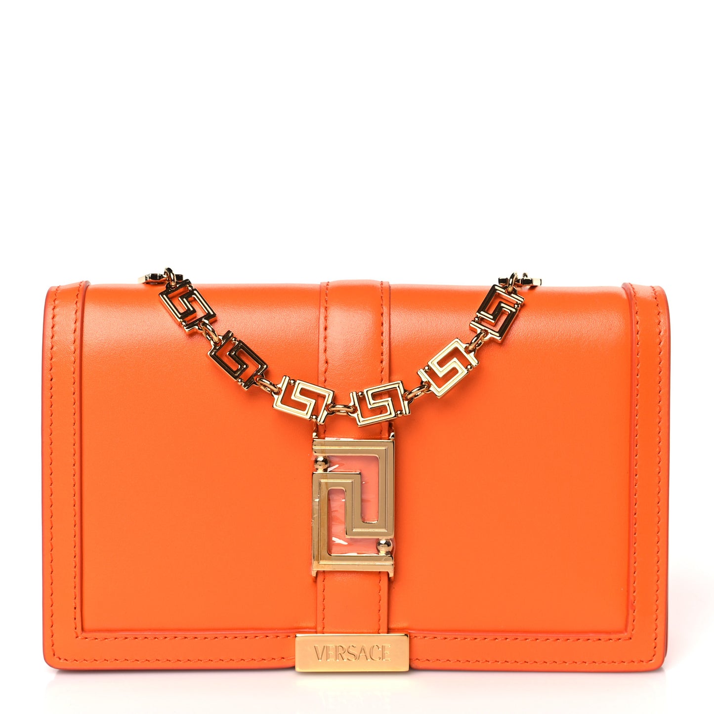 Calfskin Greca Goddess Wallet On Chain Orange