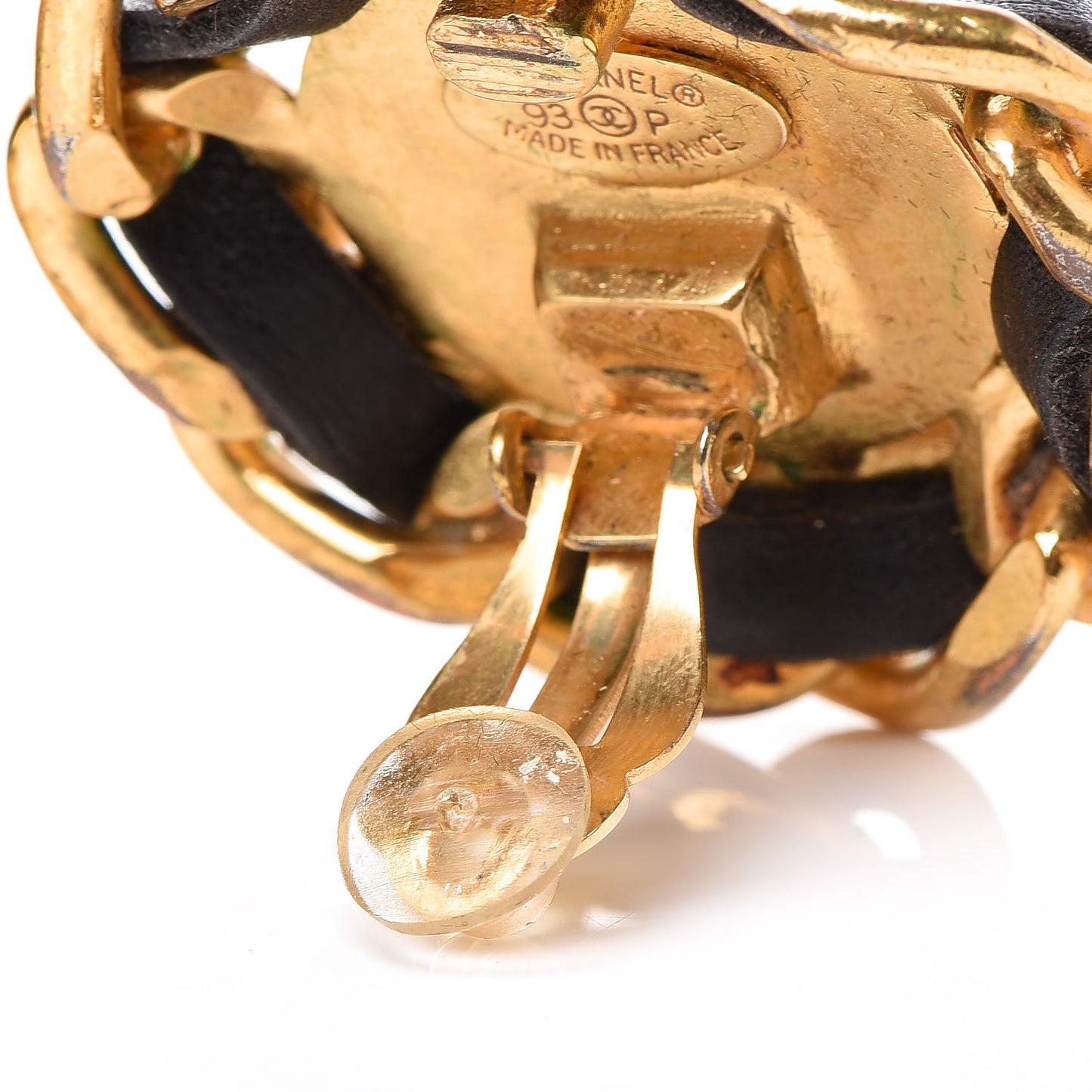 Lambskin Chain CC Clip On Earrings Gold