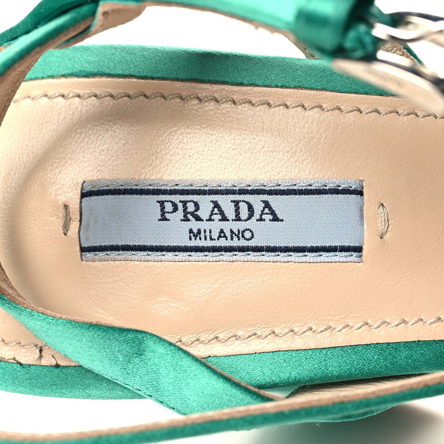 Satin Metal Triangle Logo Ankle Strap 40/135mm Platform Sandals 40 Assenzio
