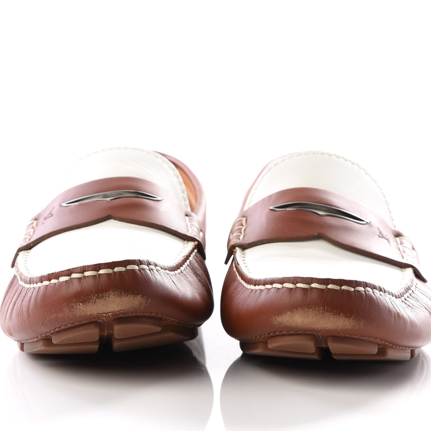 Louis Vuitton Calfskin Mens Shade Car Loafers 9 Brown White 10 of 10