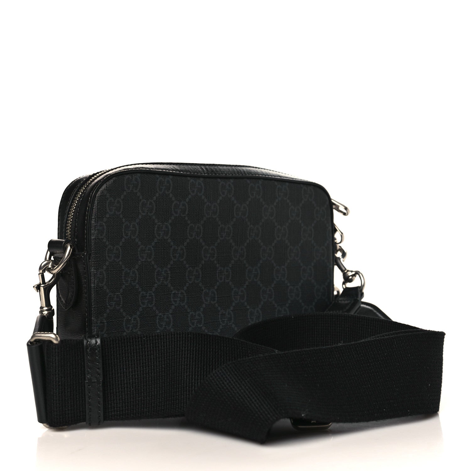 Gucci GG Supreme Monogram Azalea Calfskin Retro Interlocking G Wristlet Shoulder Bag Black 3 of 9
