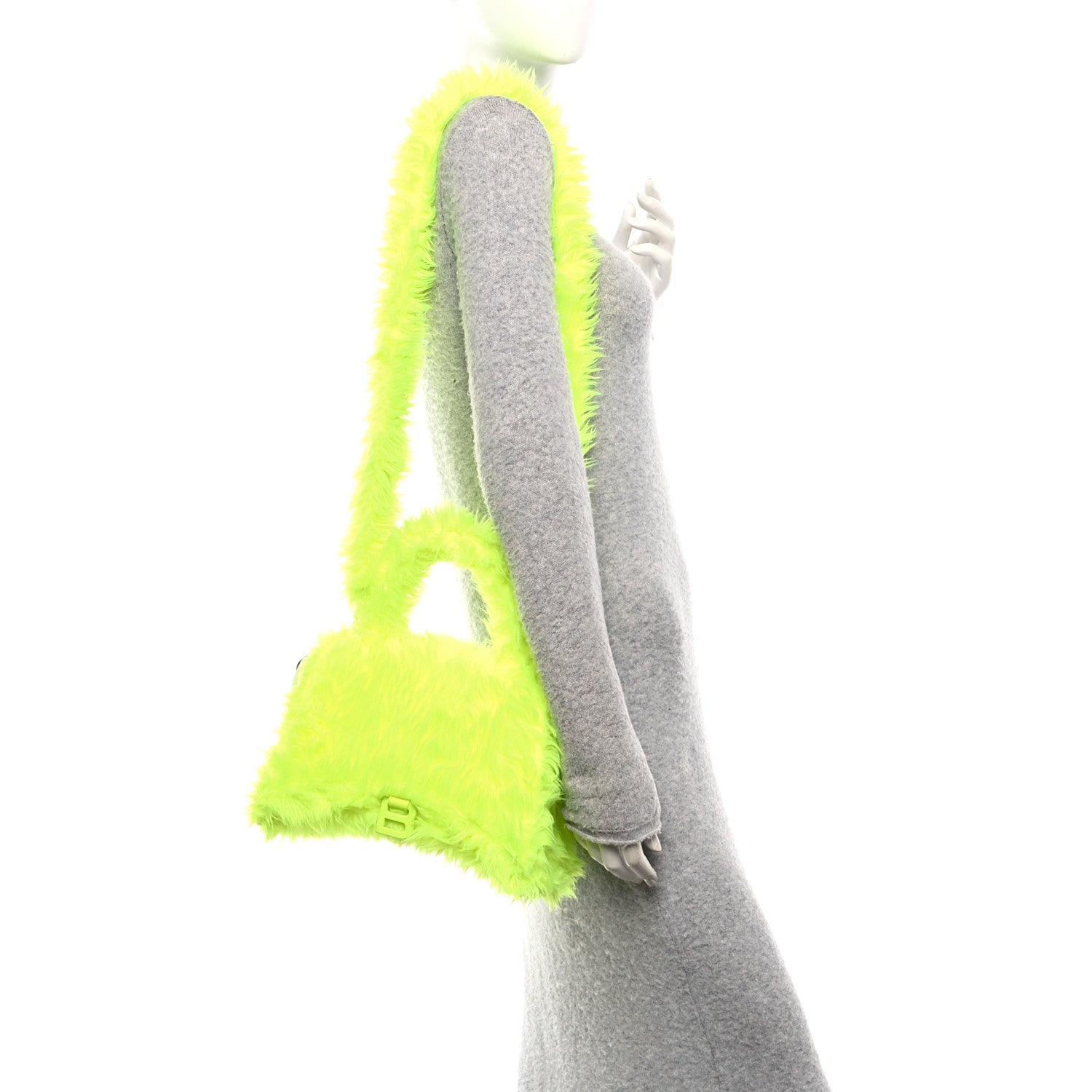 Balenciaga Faux Fur Medium Fluffy Hourglass Top Handle Bag Fluo Yellow 2 of 10