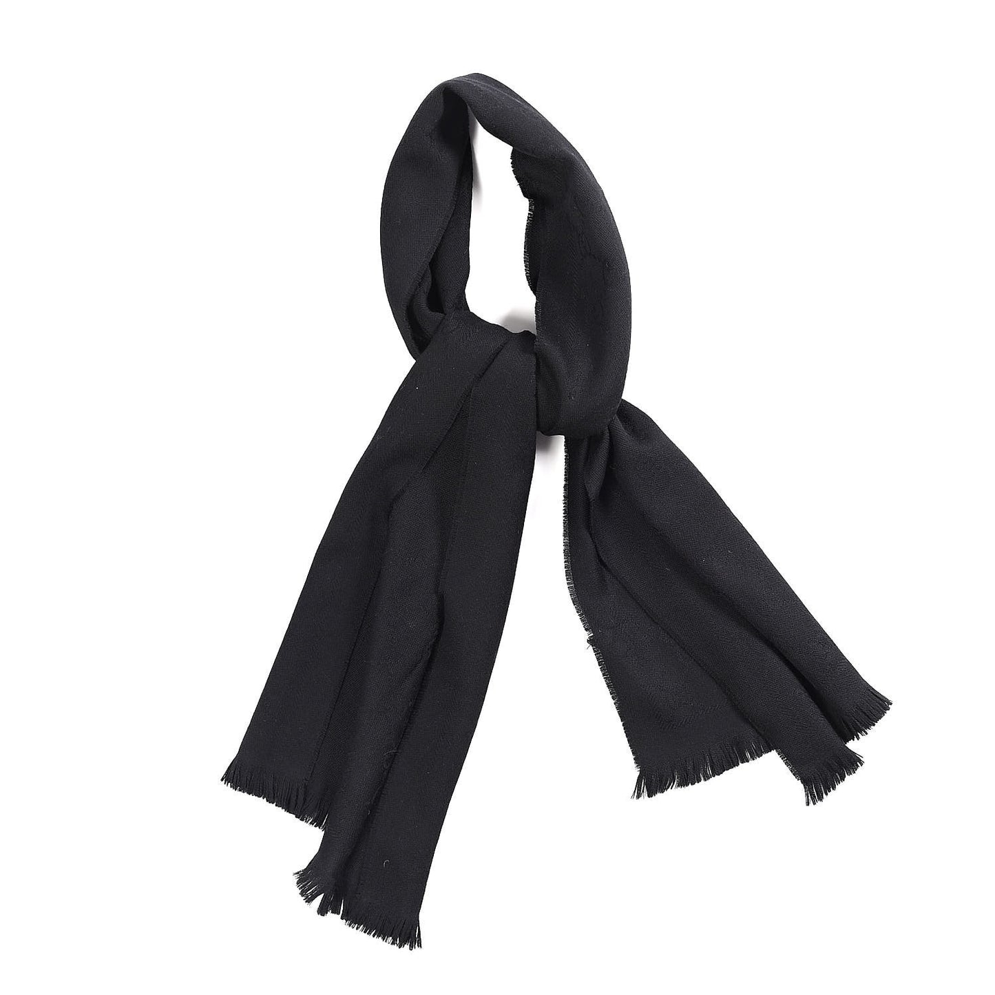 Wool Monogram Fringe Scarf Black