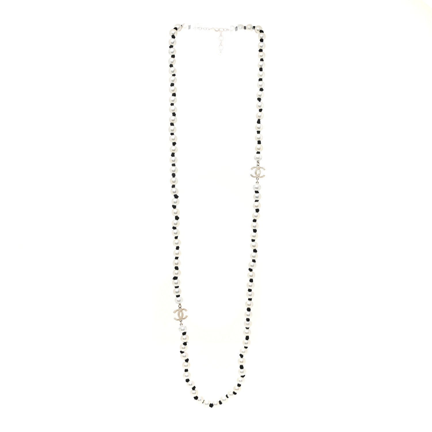 Chanel Pearl Grosgrain CC Runway Long Necklace Gold 3 of 4