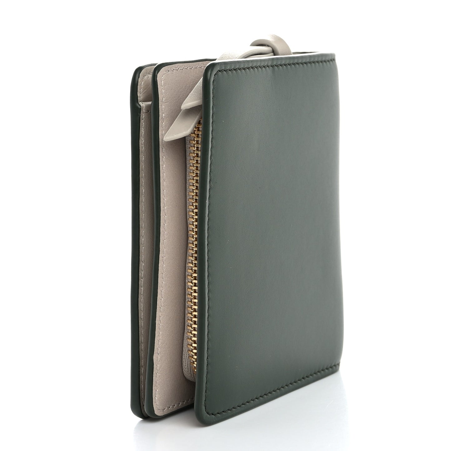 X SUNA FUJITA Satin Calfskin Panda Compact Zip Wallet Bottle Green