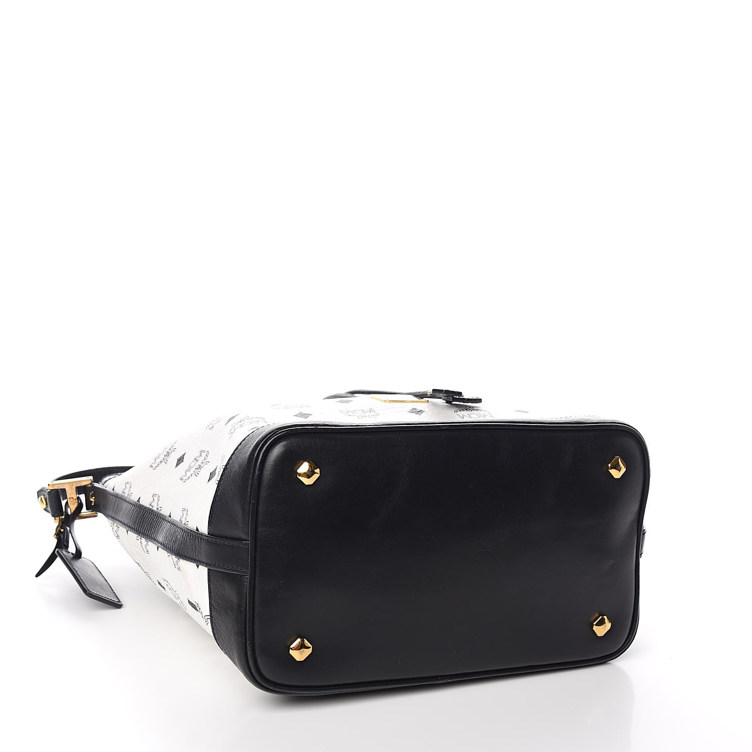 MCM Visetos Small Heritage Drawstring Bucket Bag White Black 4 of 10
