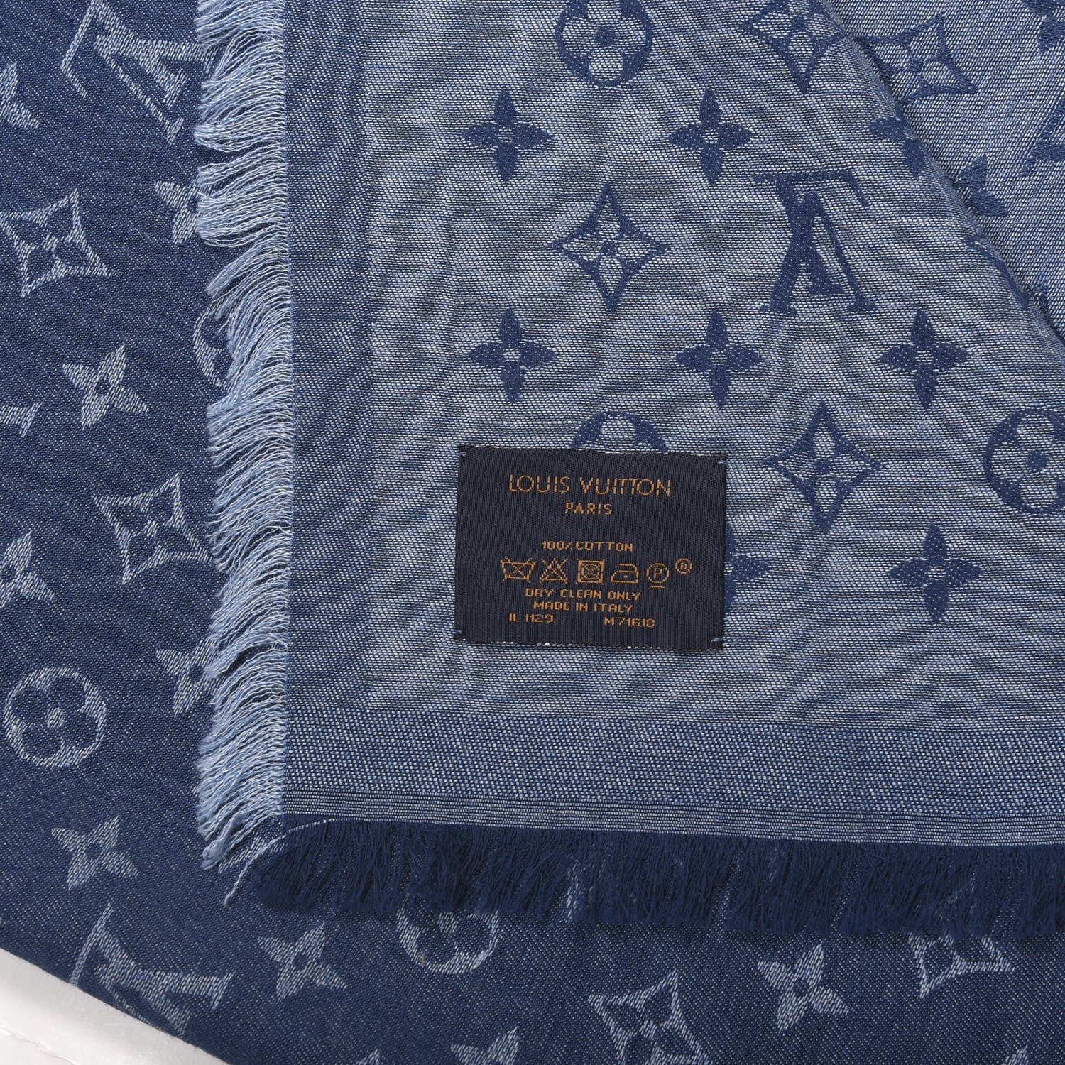 Louis Vuitton Cotton Monogram Essential Stole Blue 4 of 4