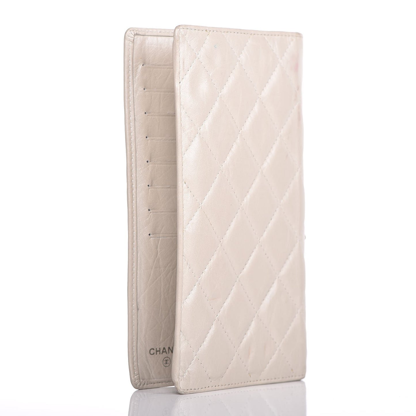 Aged Calfskin Quilted Cambon Quilted Yen Wallet Pearl