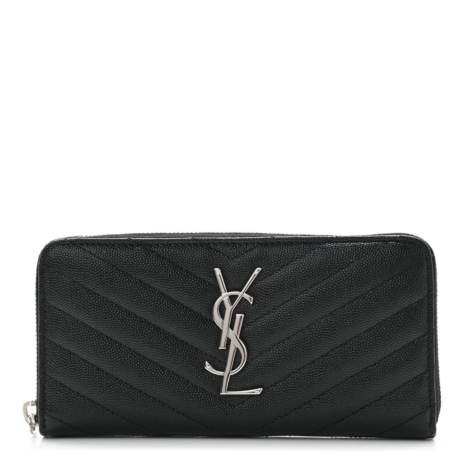 Saint Laurent Grain De Poudre Matelasse Chevron Monogram Zip Around Wallet Black 1 of 6