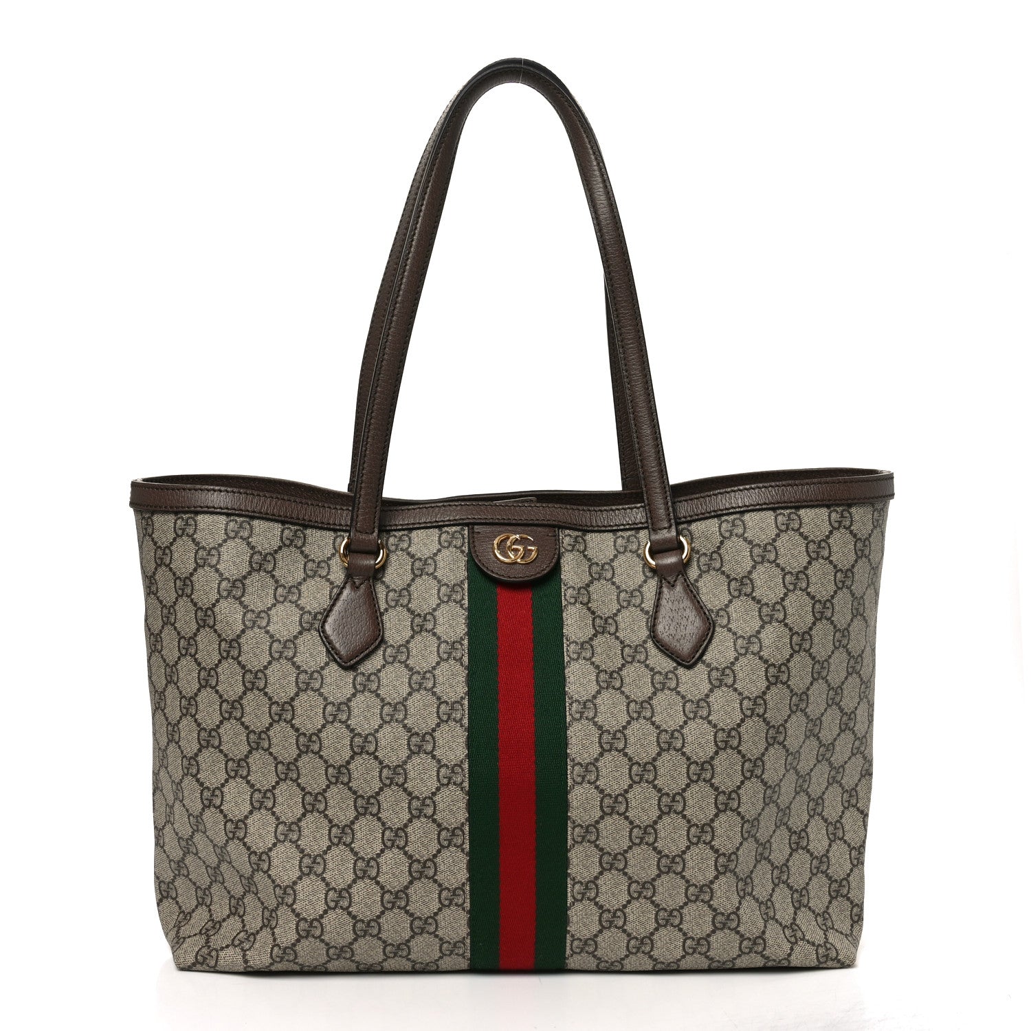 Gucci GG Supreme Monogram Textured Calfskin Web Medium Ophidia Shopping Tote Beige Ebony New Acero 1 of 10