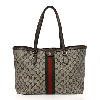 Gucci GG Supreme Monogram Textured Calfskin Web Medium Ophidia Shopping Tote Beige Ebony New Acero 1 of 10