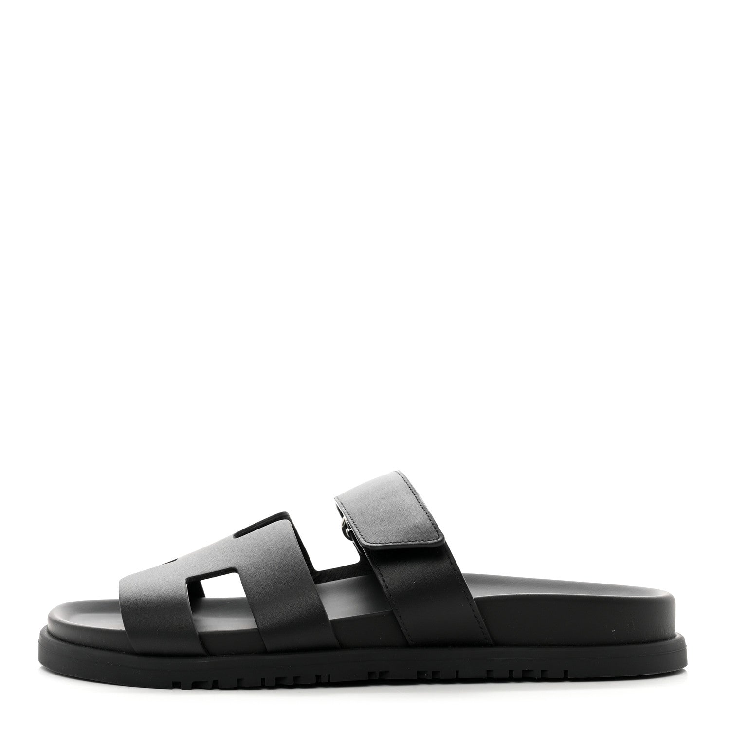 Hermes Calfskin Womens Chypre Sandals 37.5 Black 1 of 9