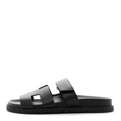 Hermes Calfskin Womens Chypre Sandals 37.5 Black 1 of 9