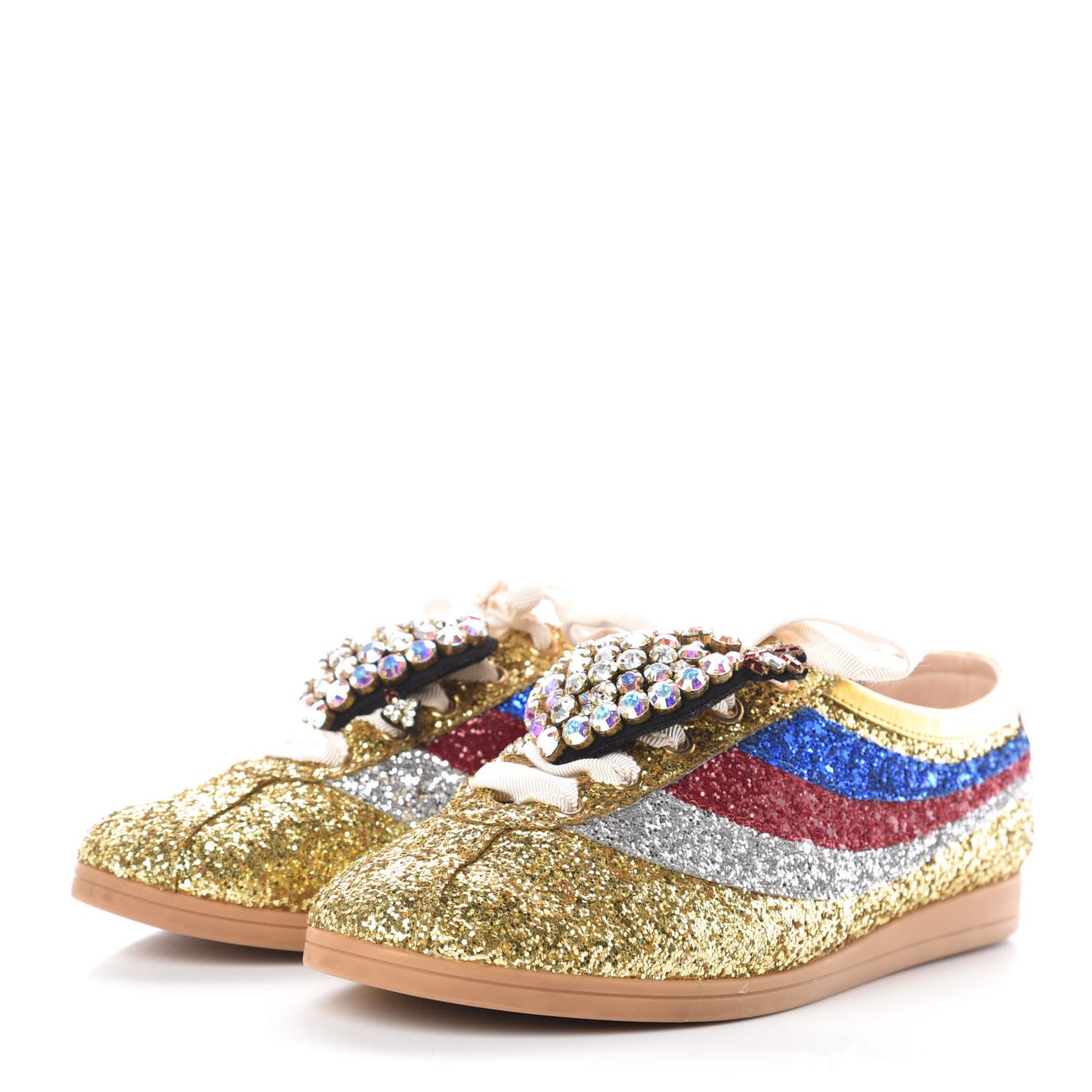 Glitter Fabric Pierced Heart Falacer Sneakers 39 Gold