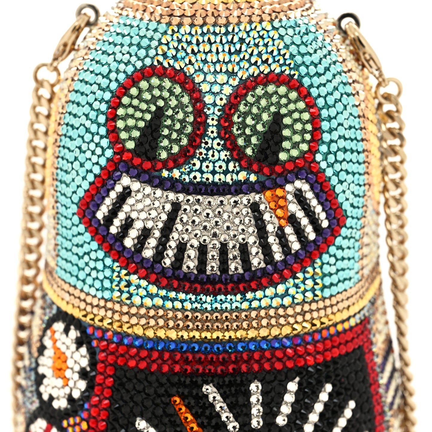 Crystal Robot Russian Doll Minaudiere Clutch Gold Multicolor