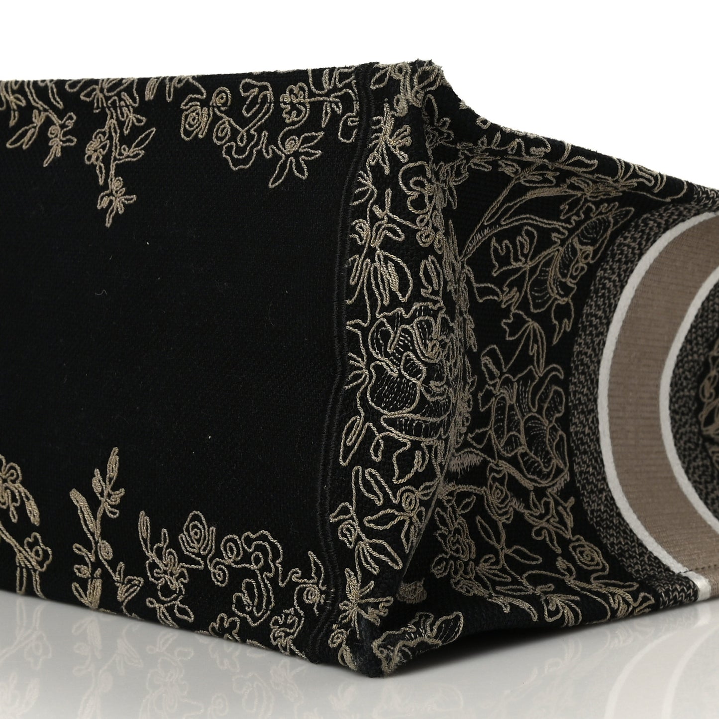 Canvas Embroidered Large Ornamental Cornely Book Tote Black Beige
