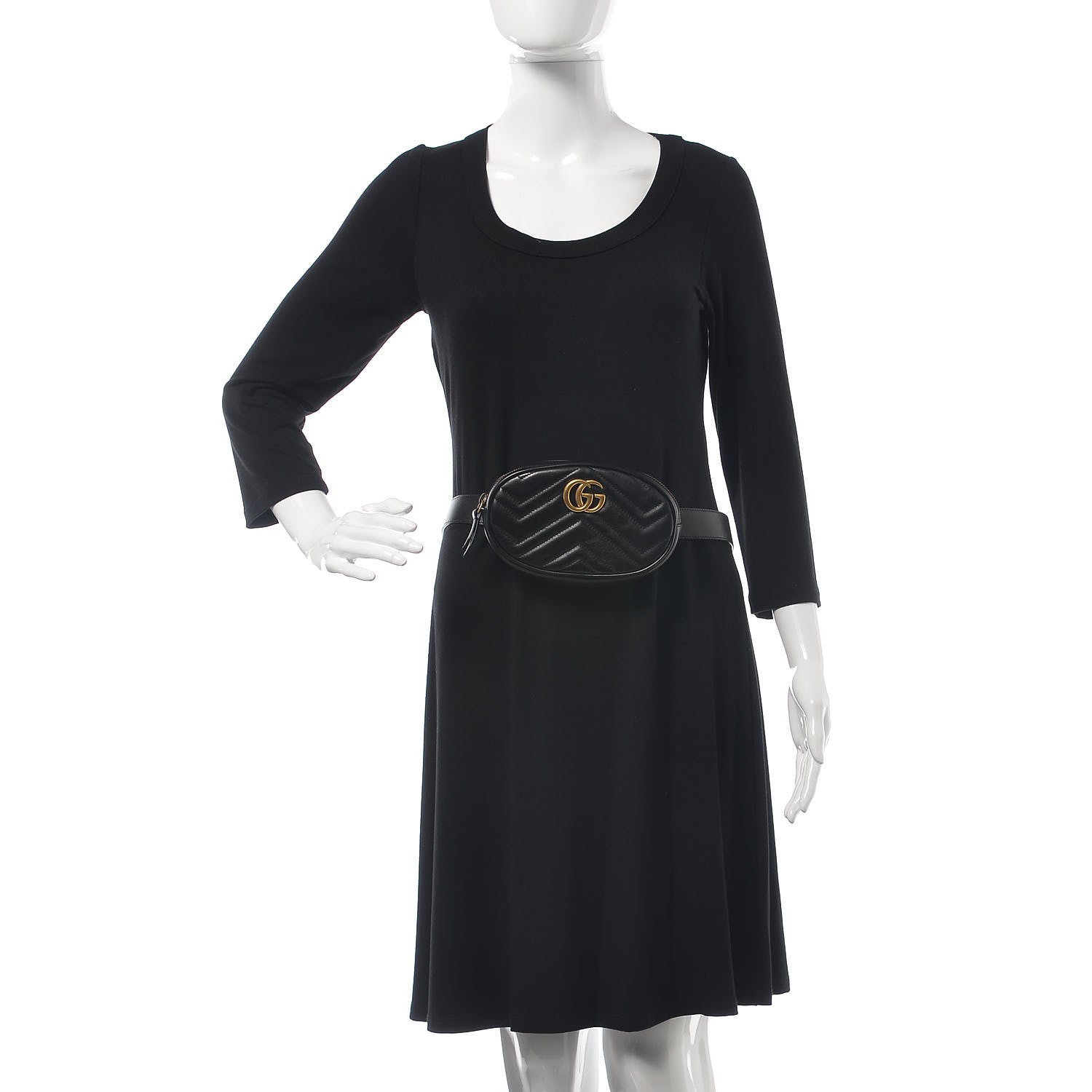 Gucci Calfskin Matelasse GG Marmont Belt Bag 95 38 Black 2 of 11