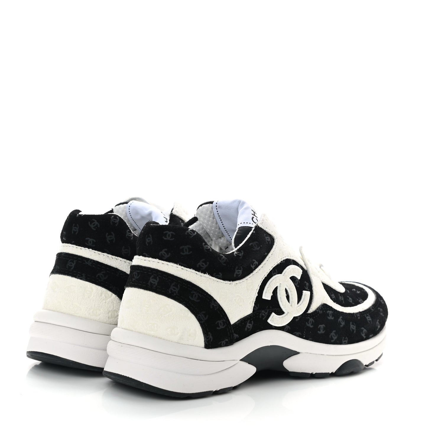 Nylon Suede Calfskin Printed CC Sneakers 35 White Black