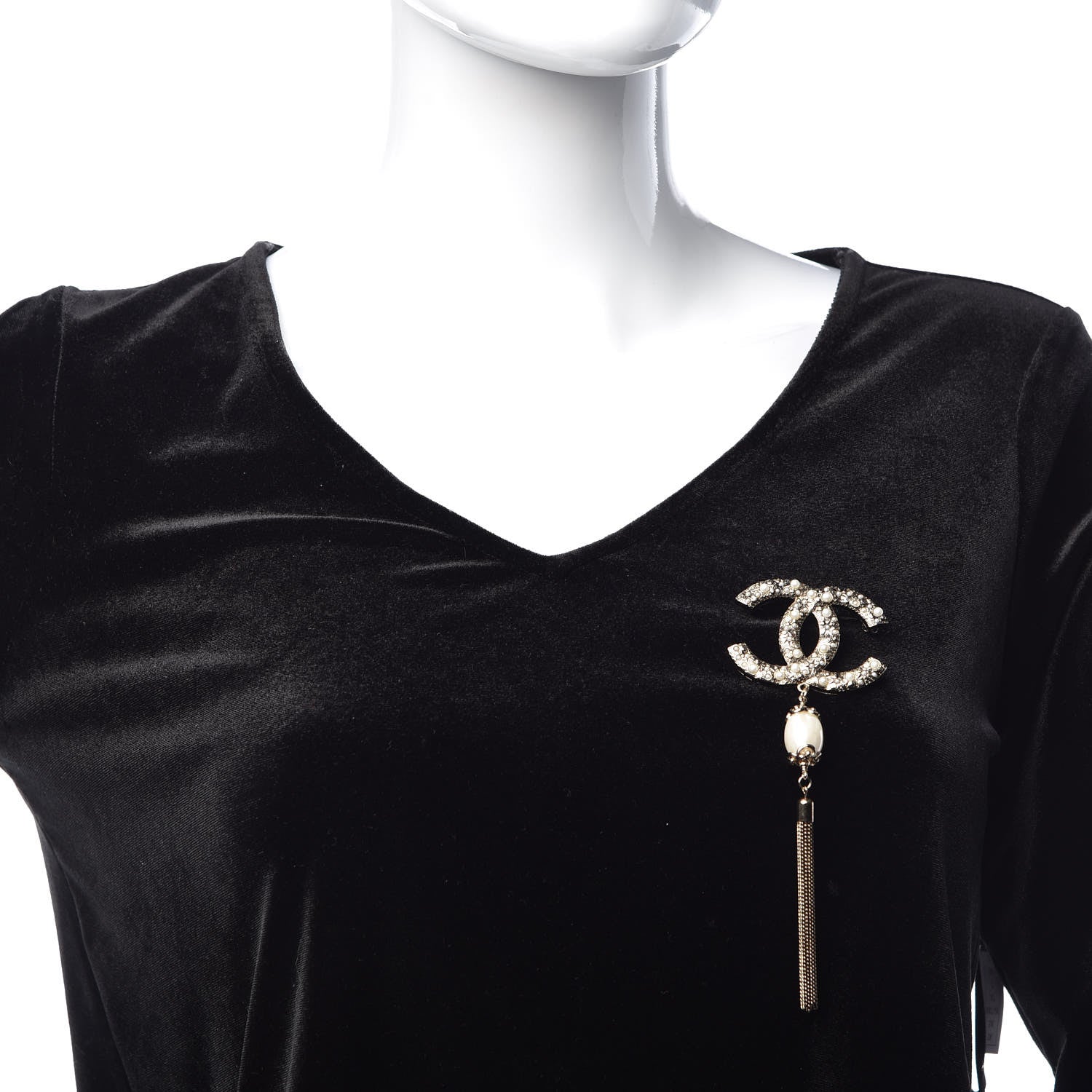 Chanel Pearl Chain CC Tassel Brooch Gold 2 of 4