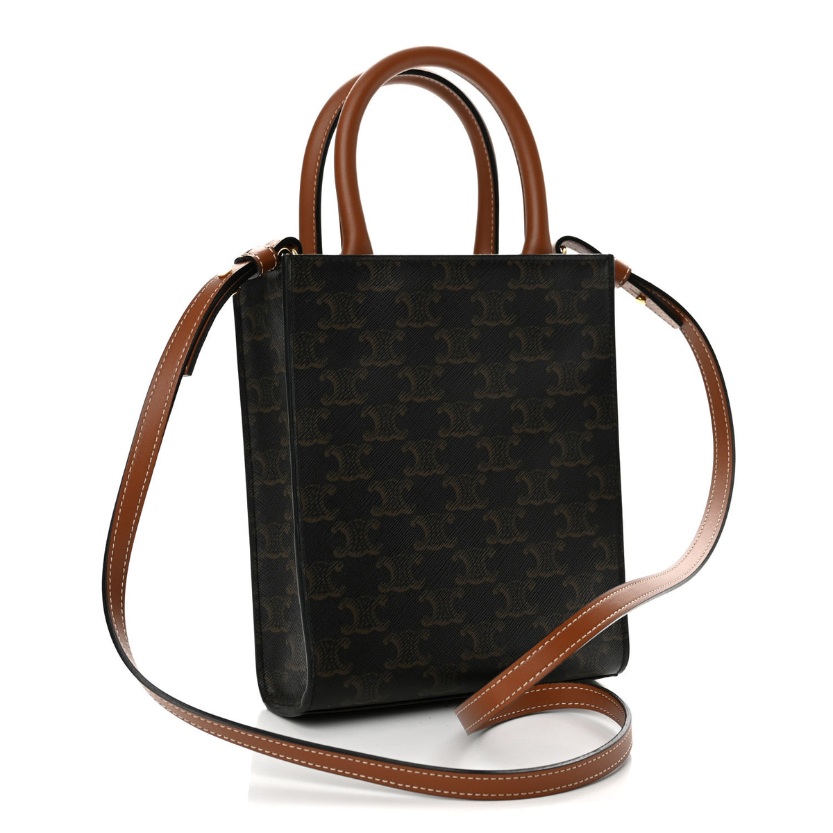 Triomphe Canvas Calfskin Mini Vertical Cabas Tan