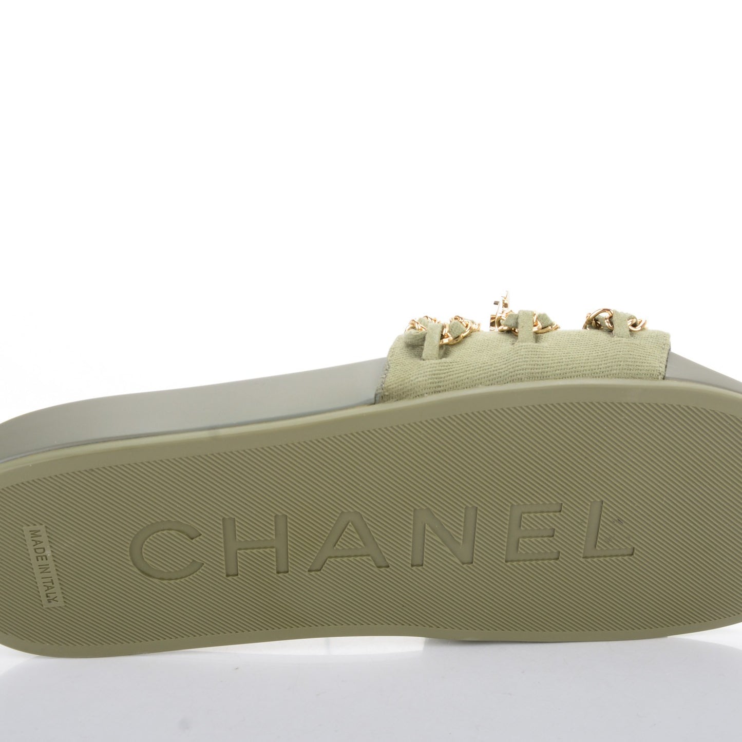 Lambskin Canvas Chain Flat Sandals 40 Khaki