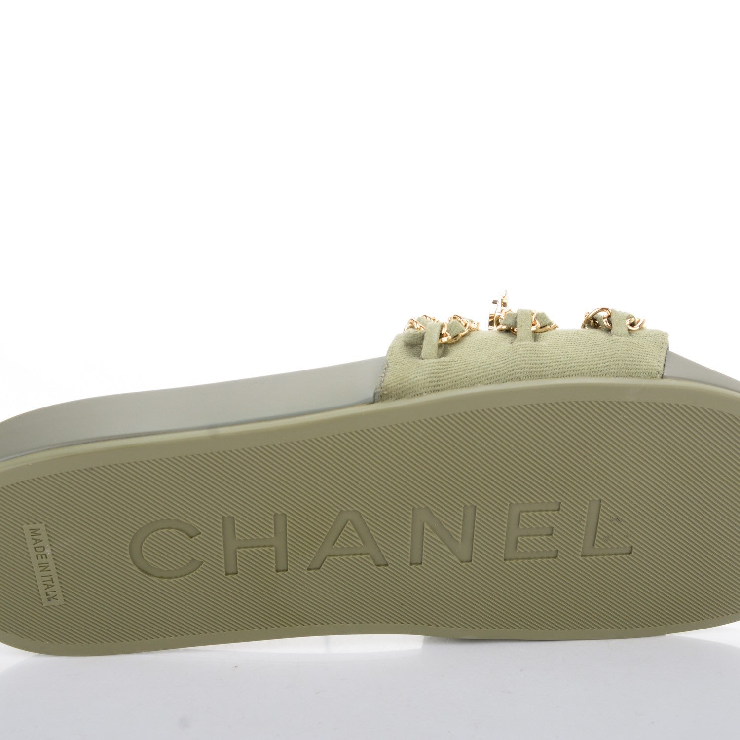 Chanel Lambskin Canvas Chain Flat Sandals 40 Khaki 6 of 9