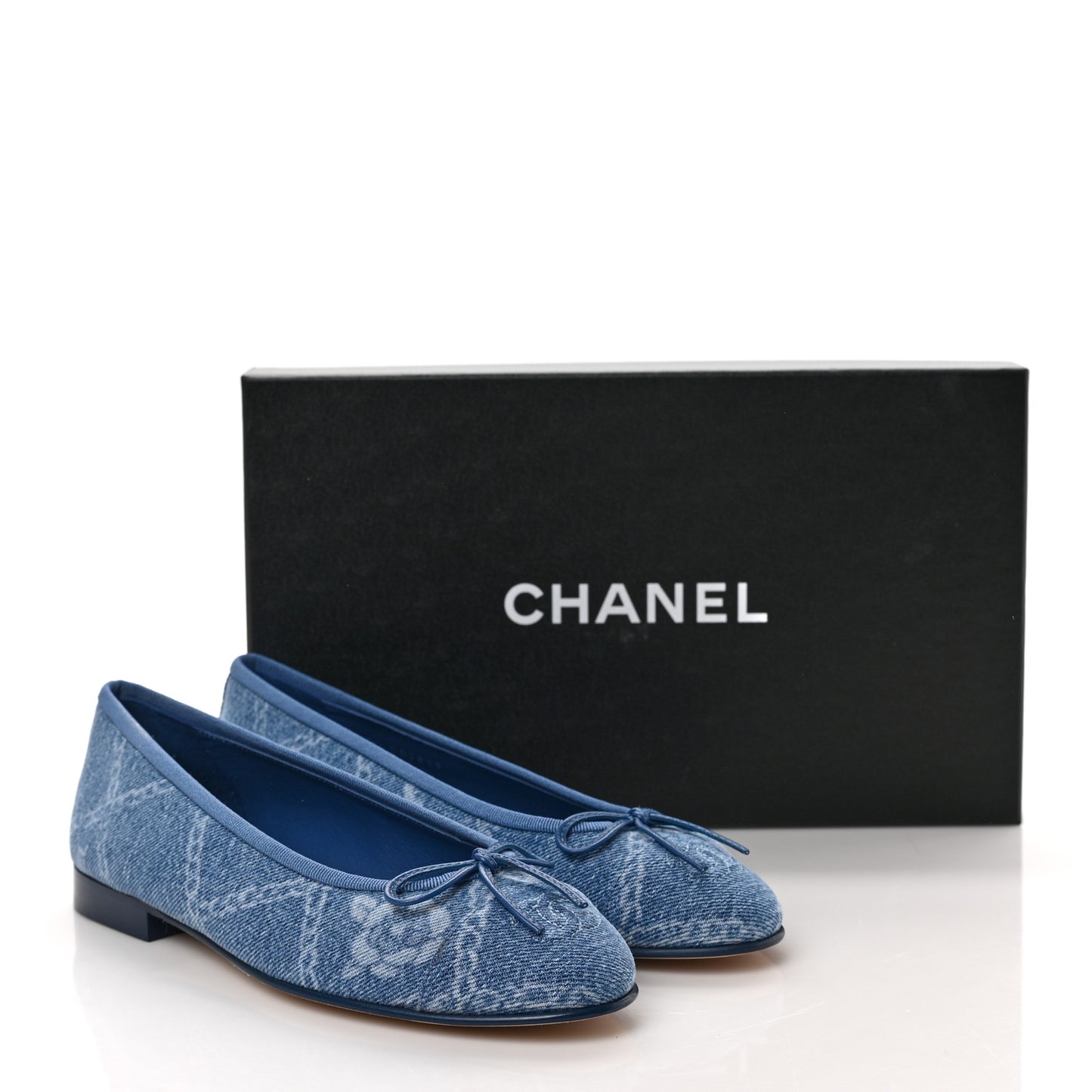Denim Printed Cap Toe Ballerina Flats 36.5 Blue