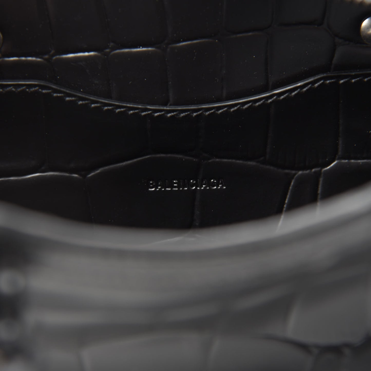 Semi Shiny Calfskin Crocodile Embossed Neo Classic Black Hardware Mini City Black