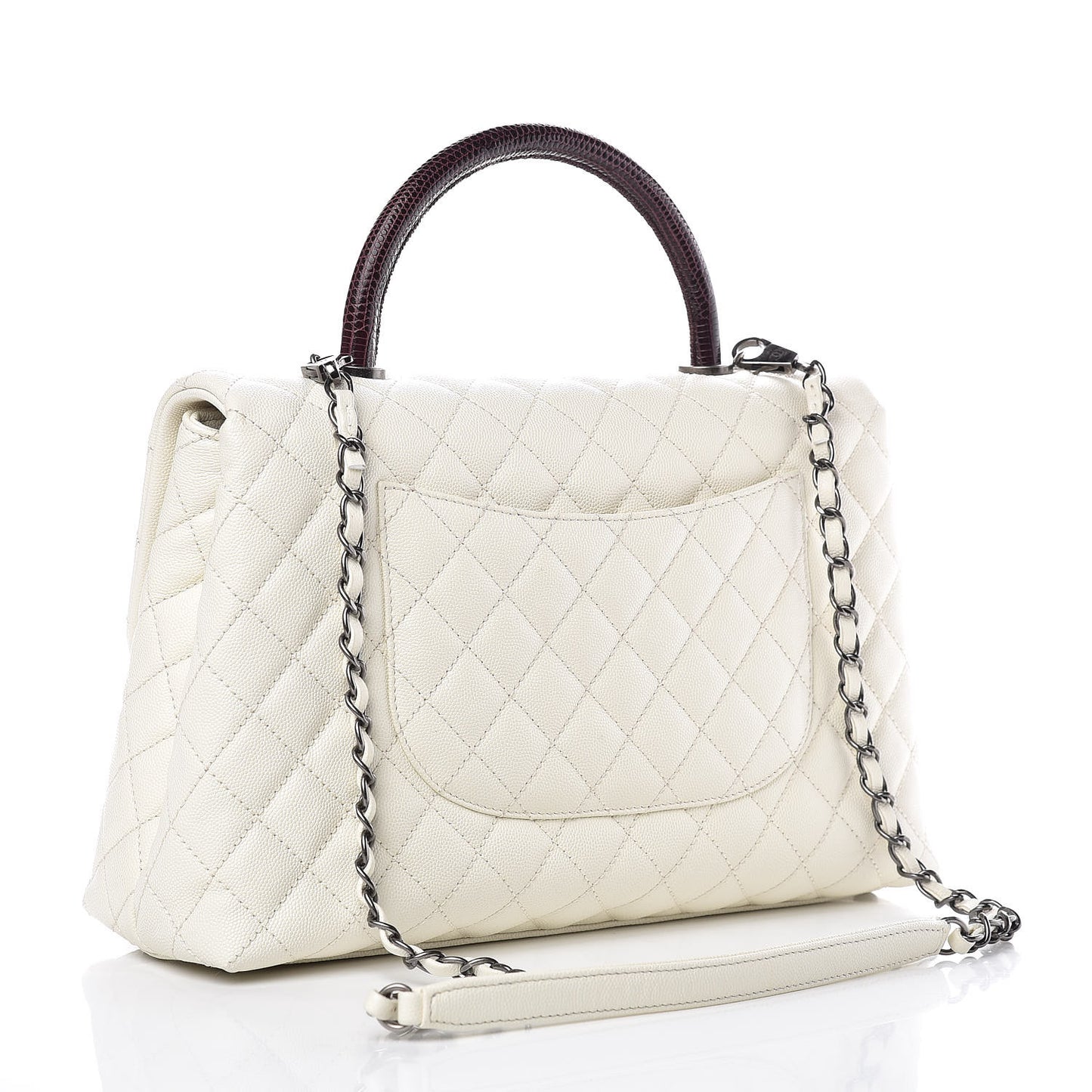 Caviar Lizard Quilted Medium Coco Handle Flap White