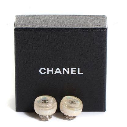 Chanel Resin Mother of Pearl CC Clip On Earrings 5 of 5