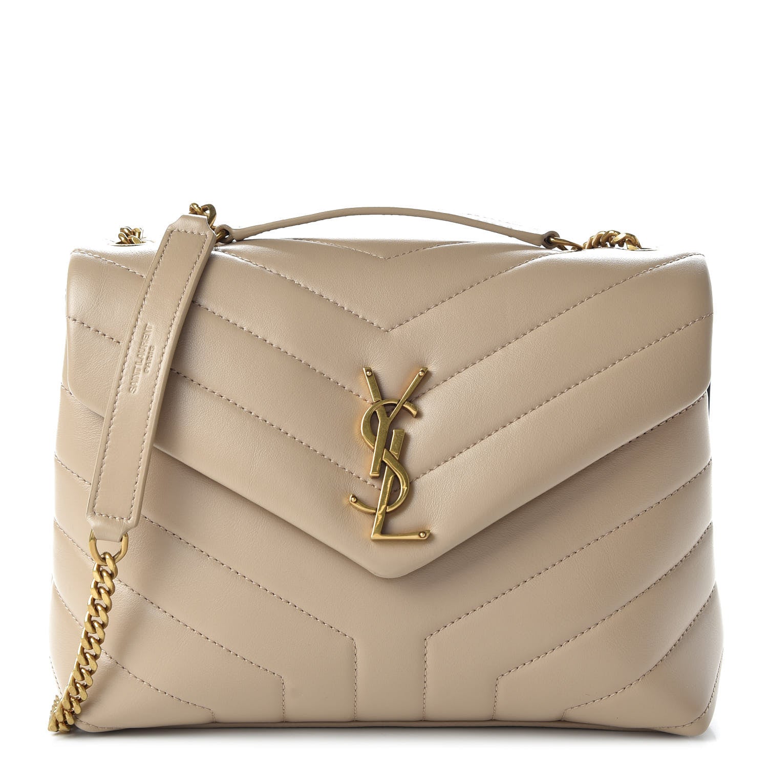 Saint Laurent Calfskin Y Quilted Monogram Small Loulou Chain Satchel Dark Beige 1 of 9