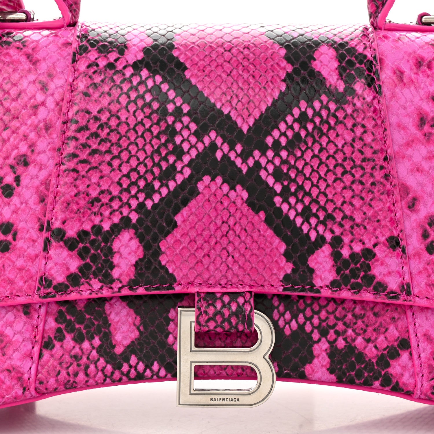 Balenciaga Shiny Calfskin Python Effect Small Hourglass Top Handle Bag Fuchsia Black 8 of 10