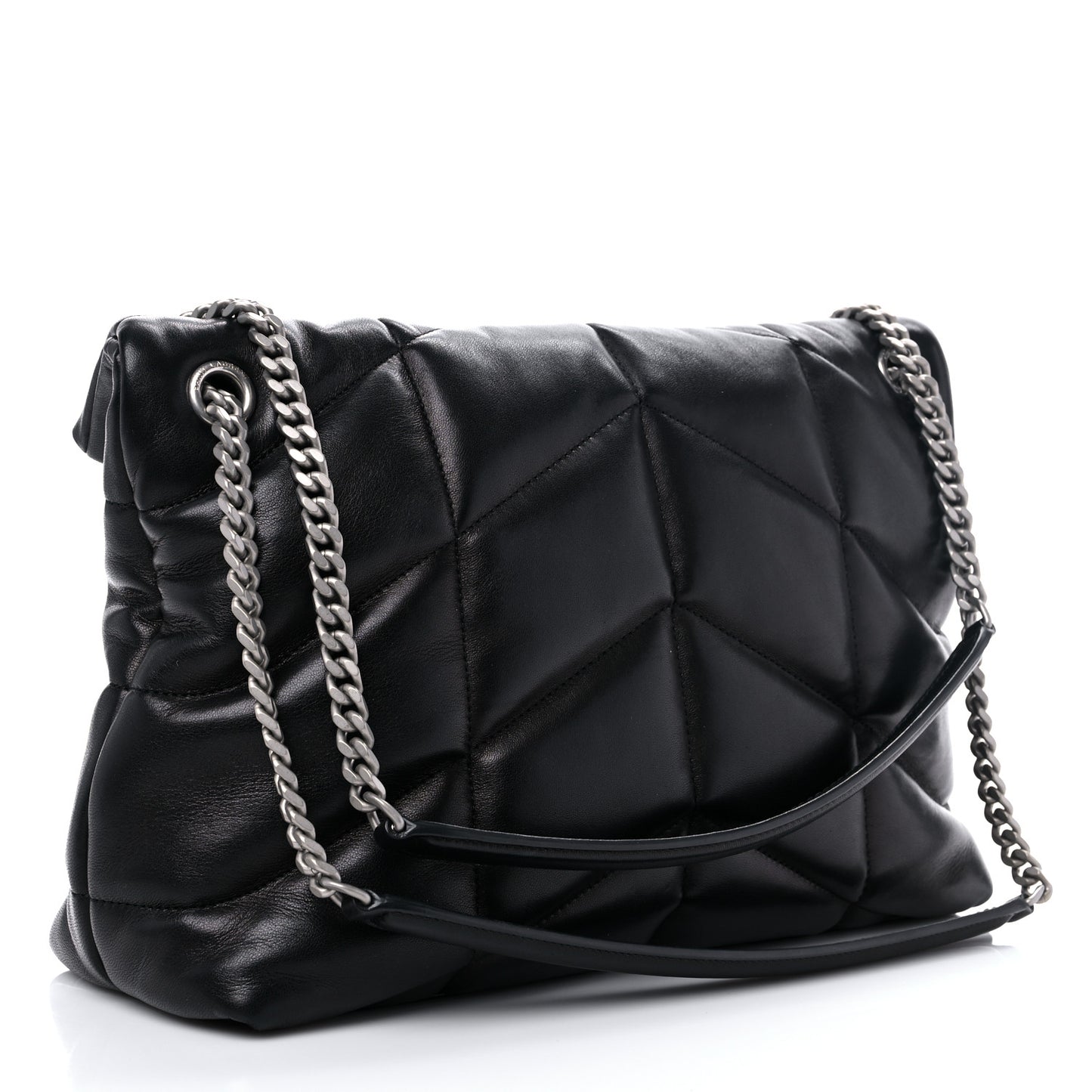 Lambskin Quilted Medium Loulou Puffer Monogram Chain Satchel Black